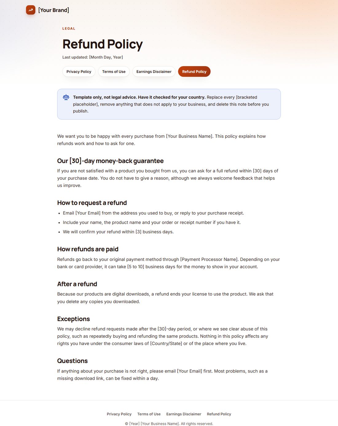 The Refund Policy template