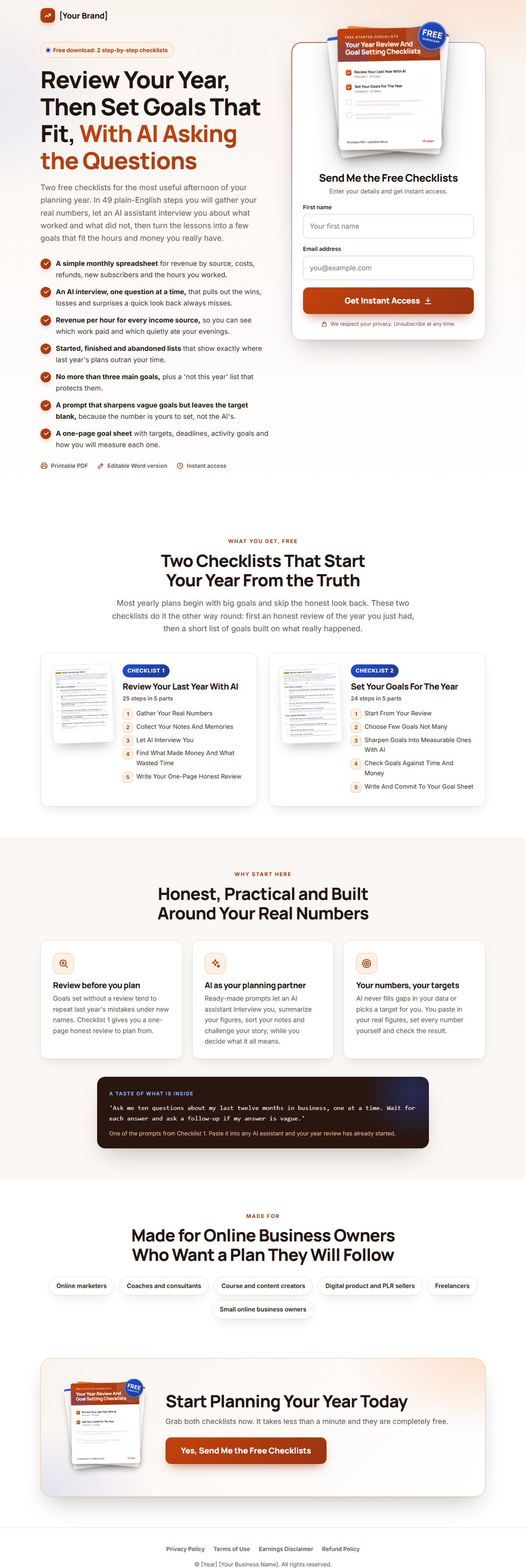 The squeeze page on desktop
