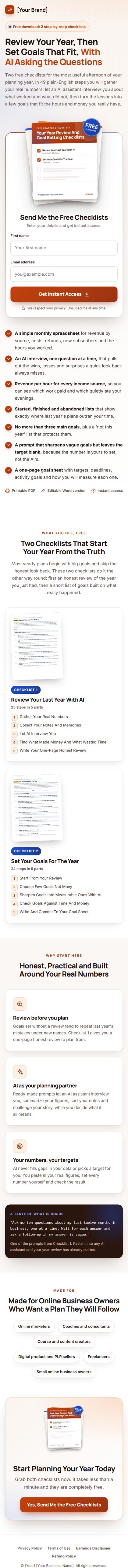 The Year Planner Profit Kit squeeze page on a phone