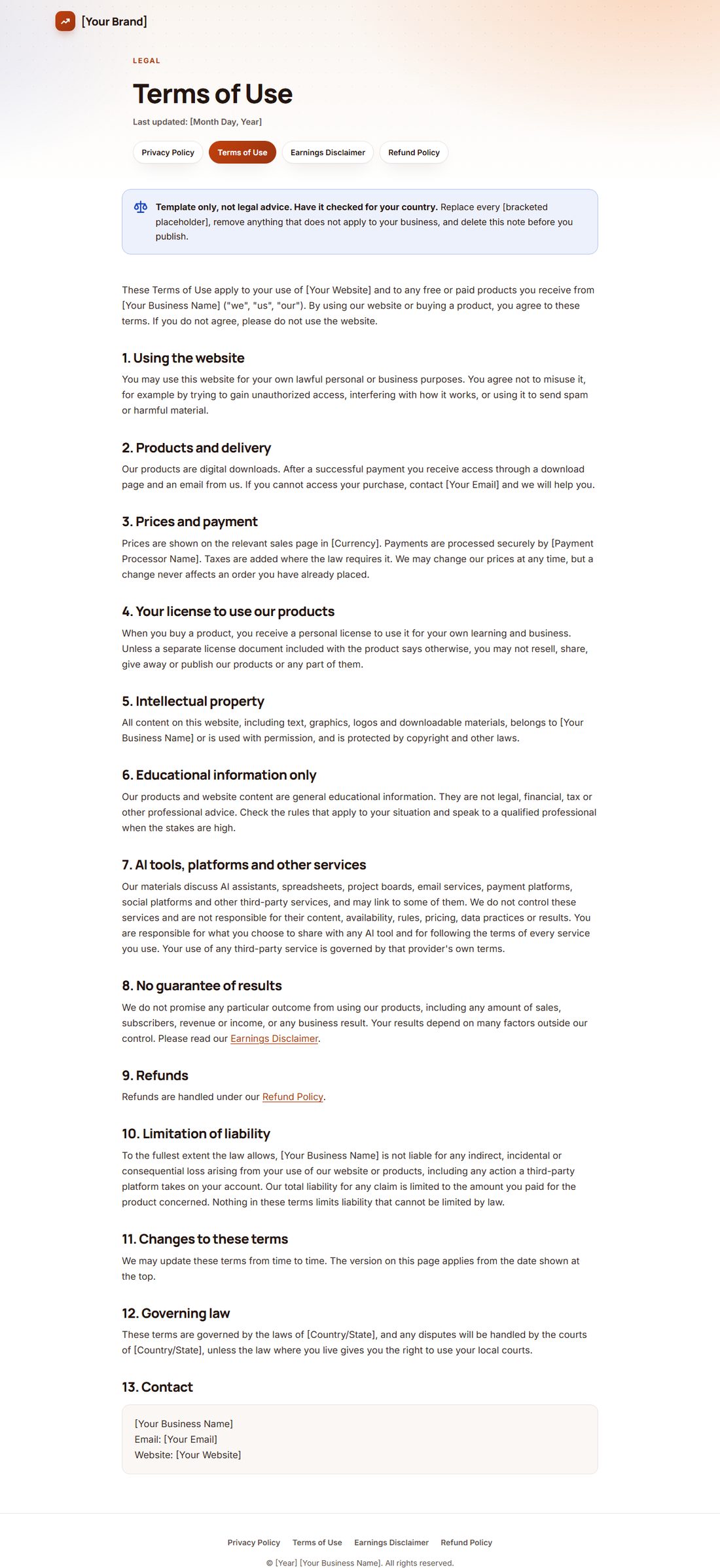 The Terms Of Service template
