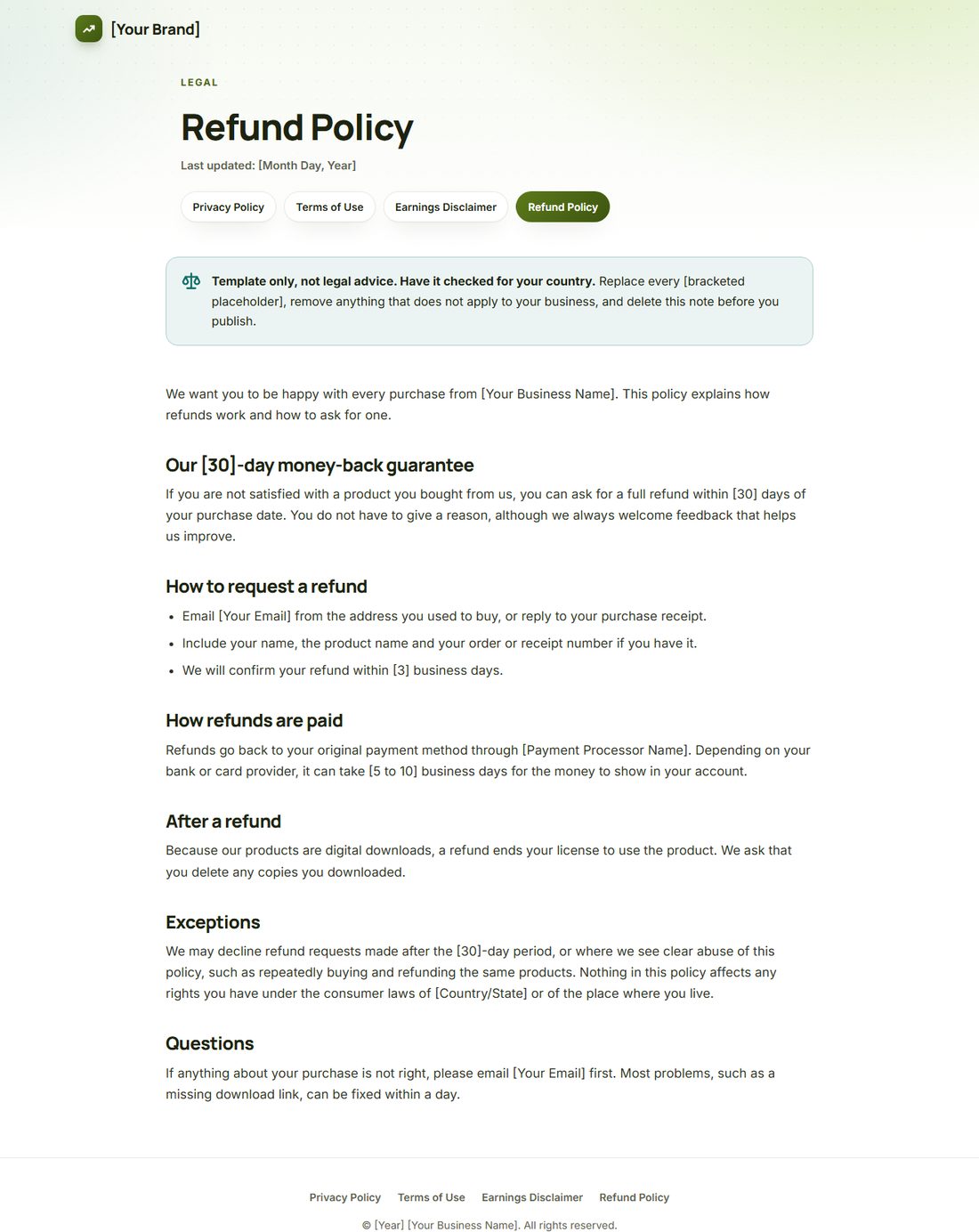 The Refund Policy template