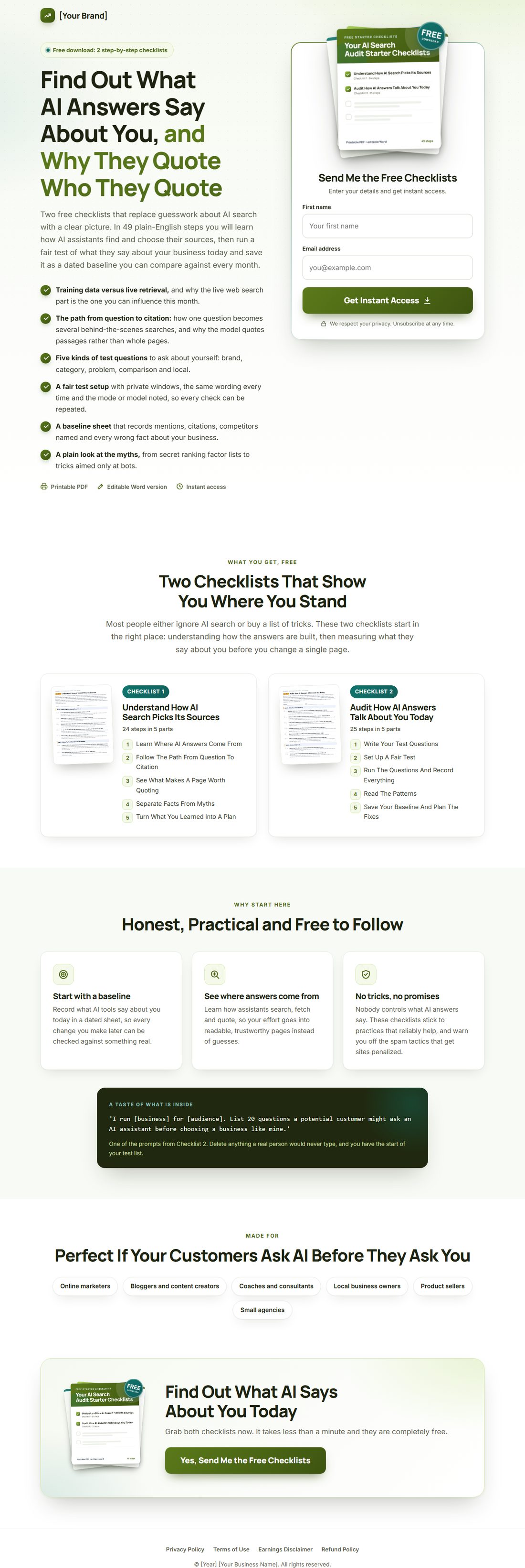 The squeeze page on desktop