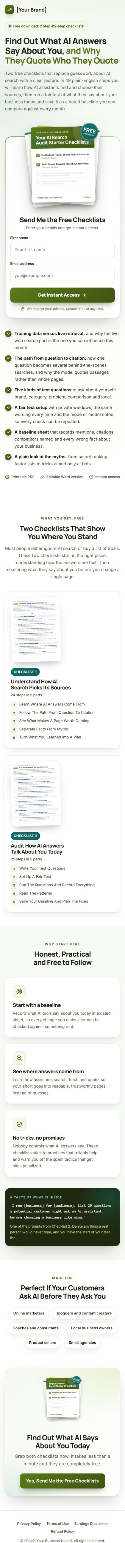 The AI Visibility Profit Kit squeeze page on a phone