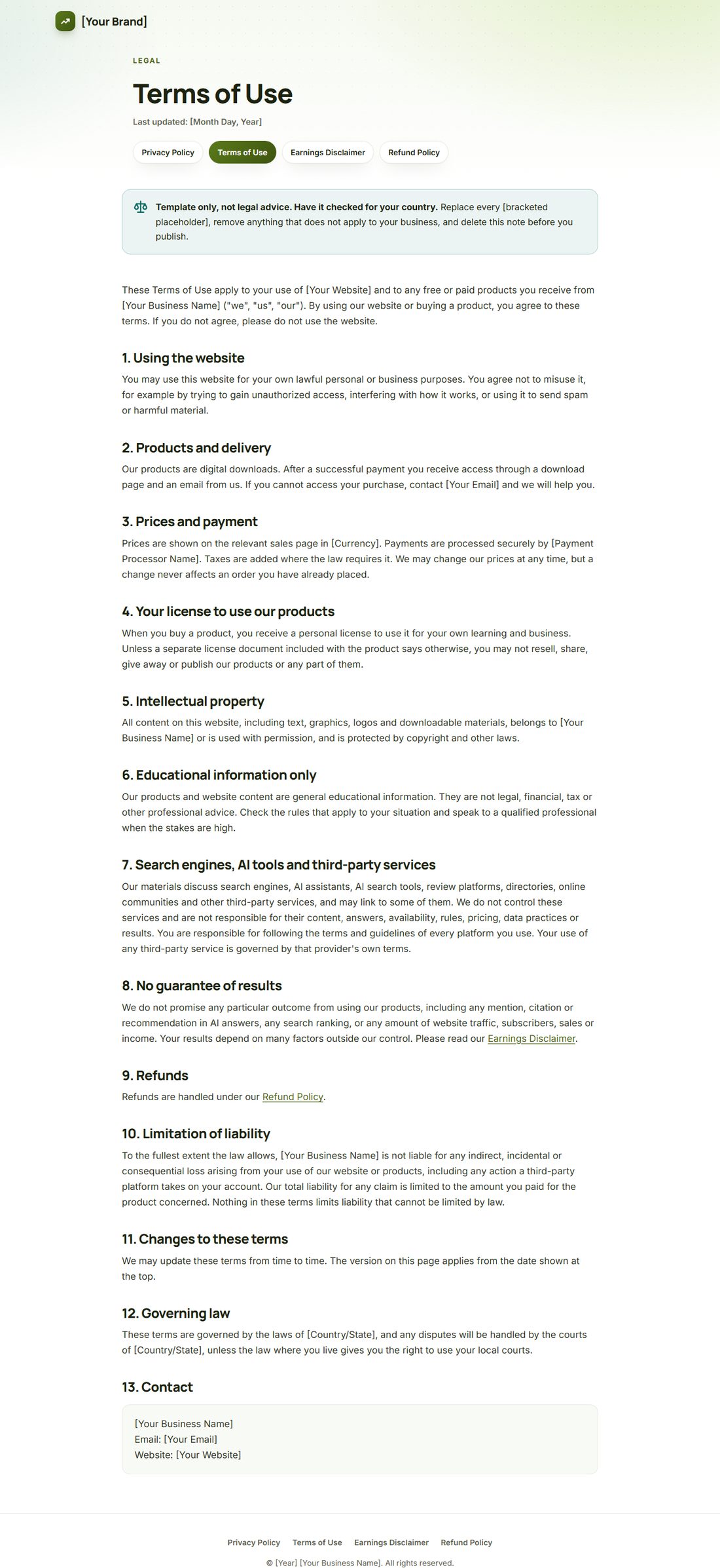 The Terms Of Service template
