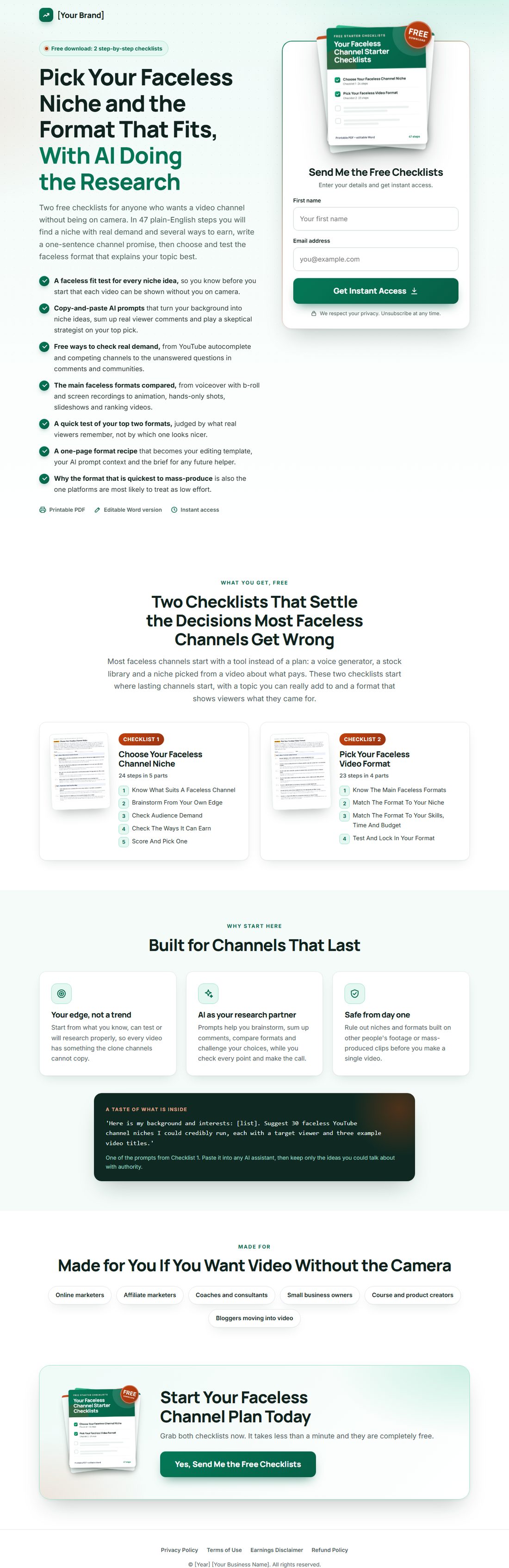 The squeeze page on desktop