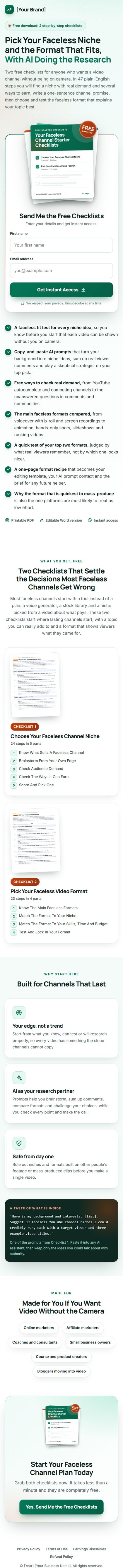 The Faceless Channel Profit Kit squeeze page on a phone