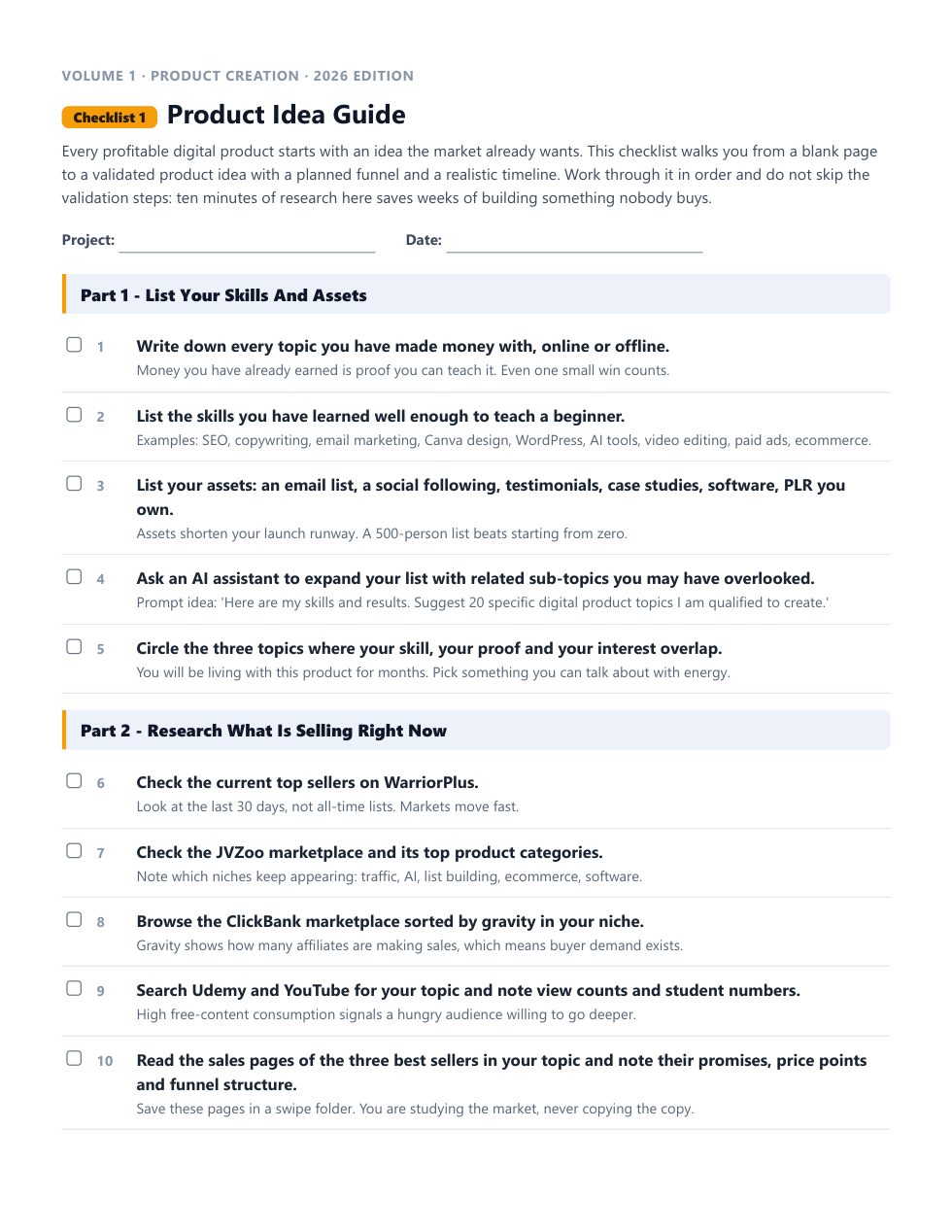 Volume 1, Checklist 1 as a printable PDF