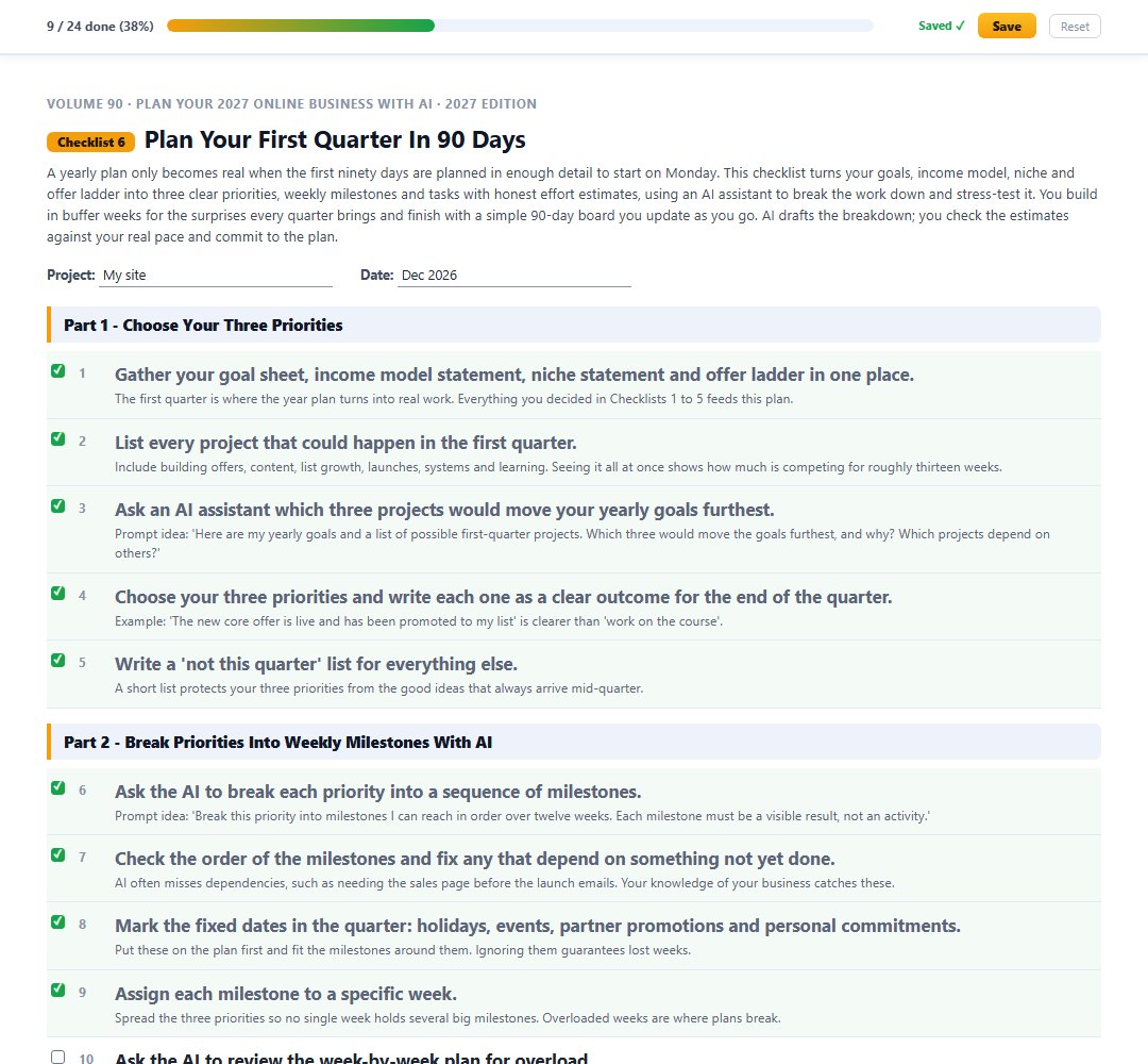 Checklist 6, Plan Your First Quarter In 90 Days, with steps ticked