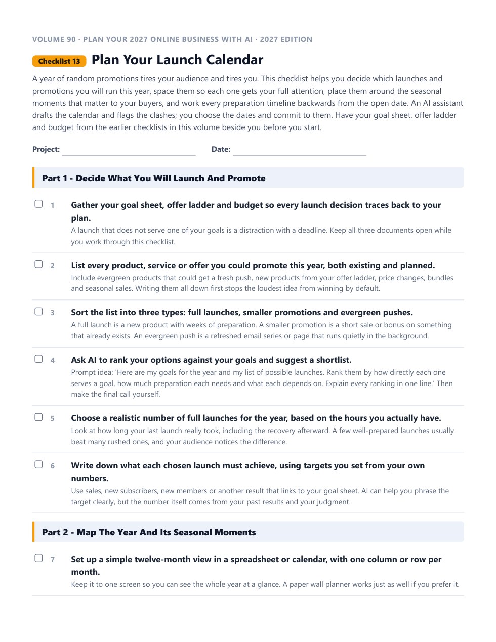 Checklist 13, Plan Your Launch Calendar, as a printable PDF