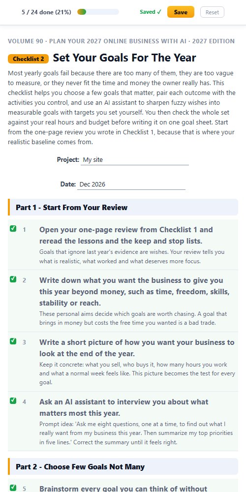 Checklist 2, Set Your Goals For The Year, ticked off on a phone