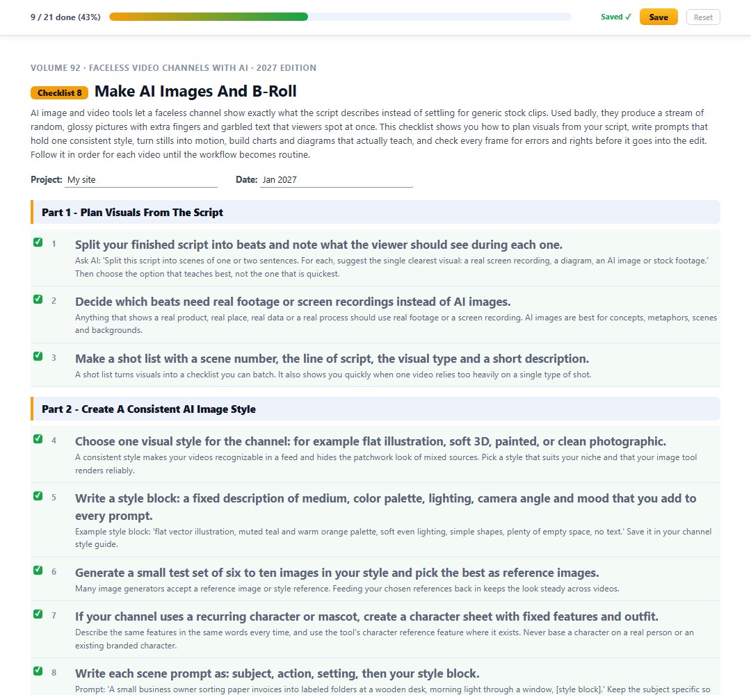 Checklist 8, Make AI Images And B-Roll, with steps ticked