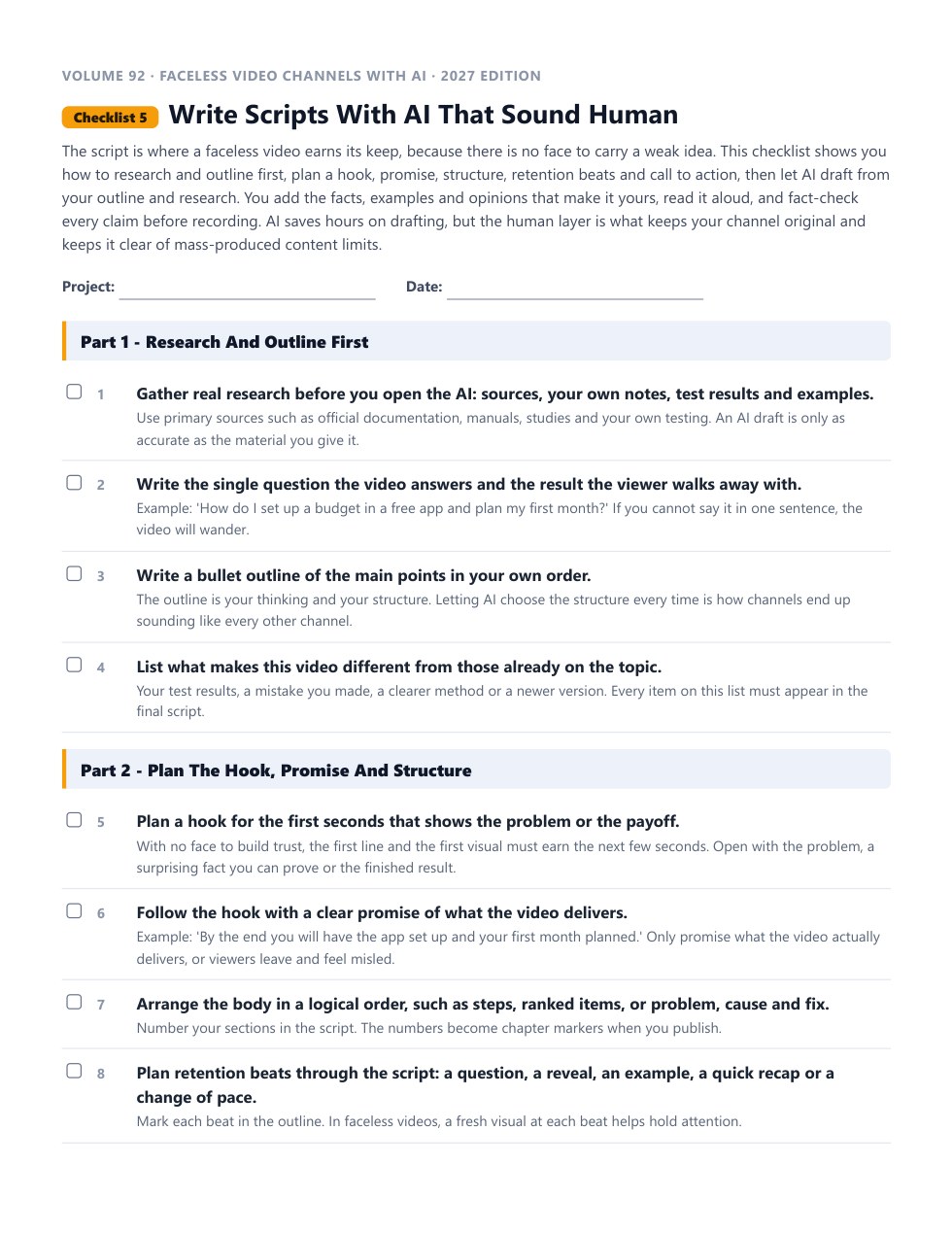 Checklist 5, Write Scripts With AI That Sound Human, as a printable PDF