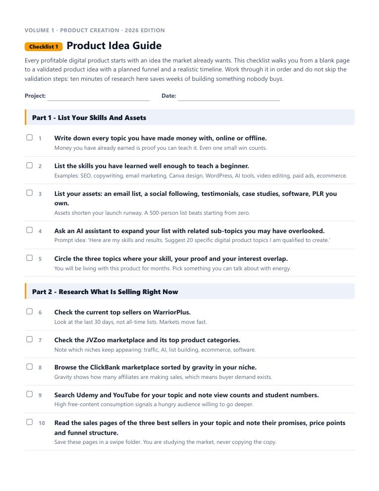 A real checklist page, ready to rebrand