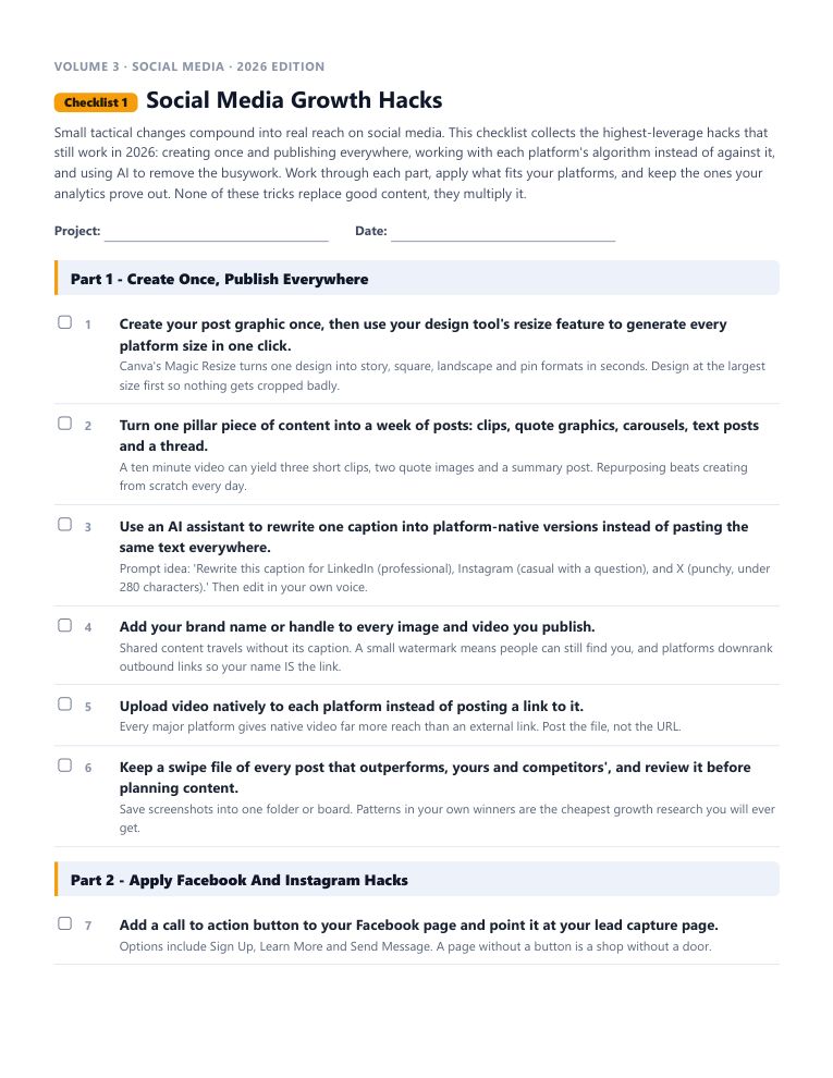 A real checklist page, ready to rebrand