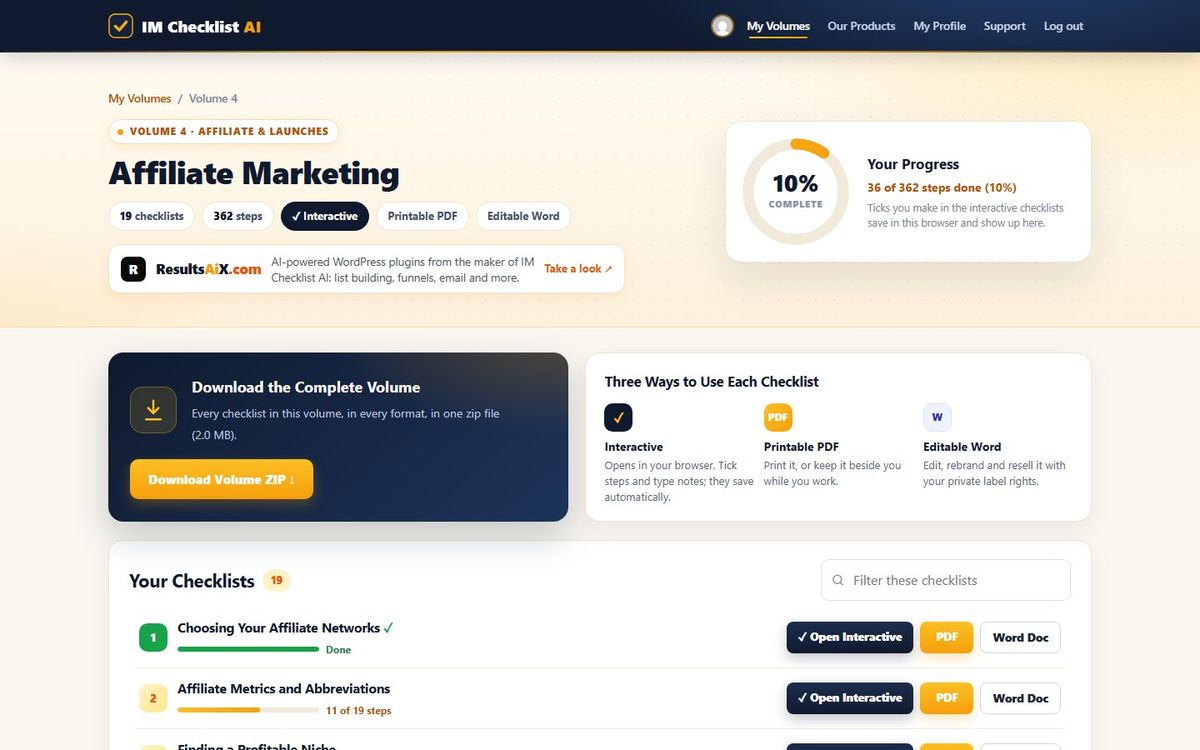 Volume 4, Affiliate Marketing, inside the IM Checklist AI members area