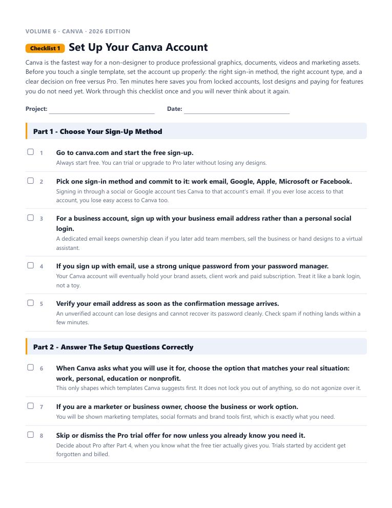 A real checklist page, ready to rebrand