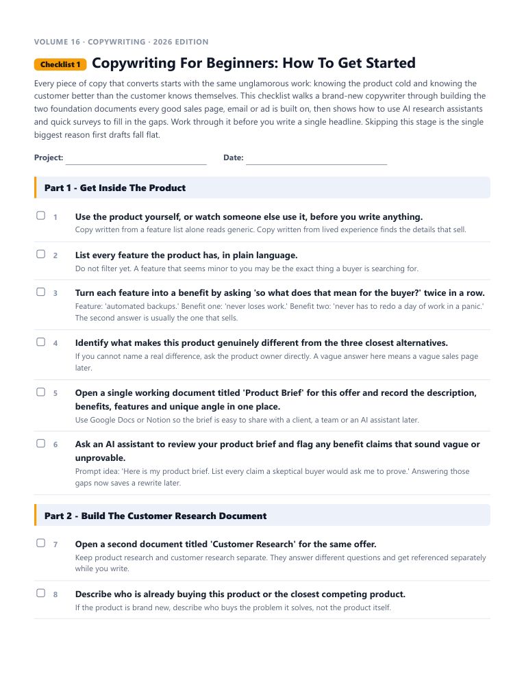 A real checklist page, ready to rebrand
