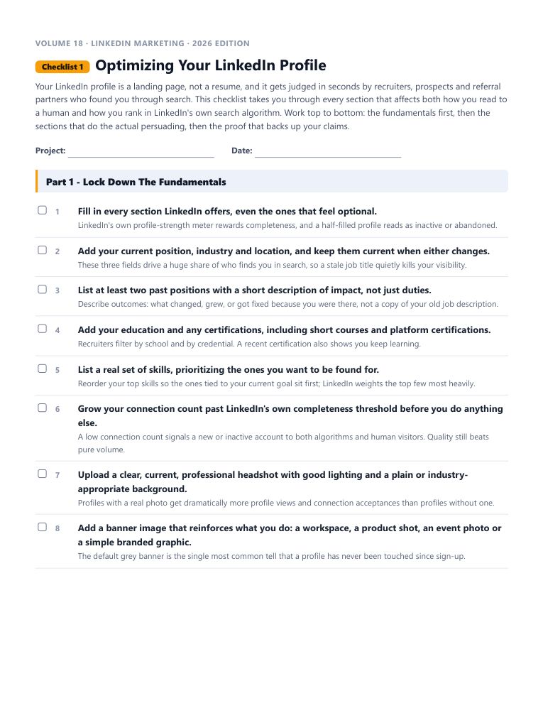 A real checklist page, ready to rebrand