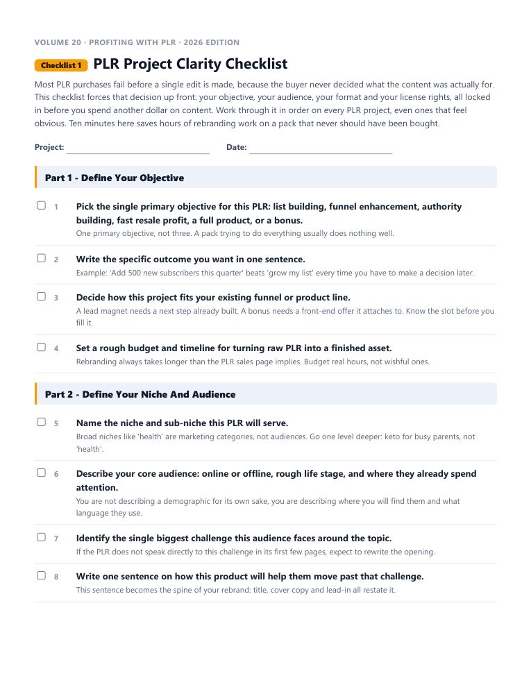 A real checklist page, ready to rebrand