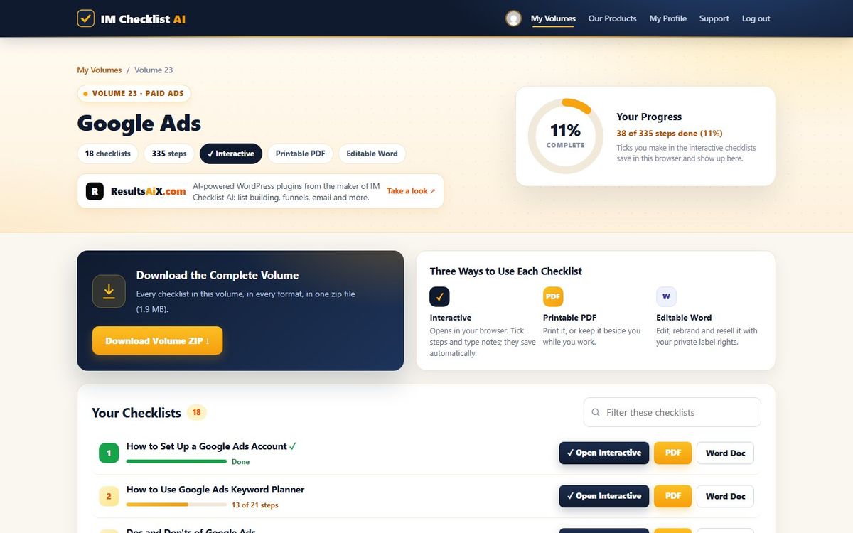 Volume 23, Google Ads, inside the IM Checklist AI members area