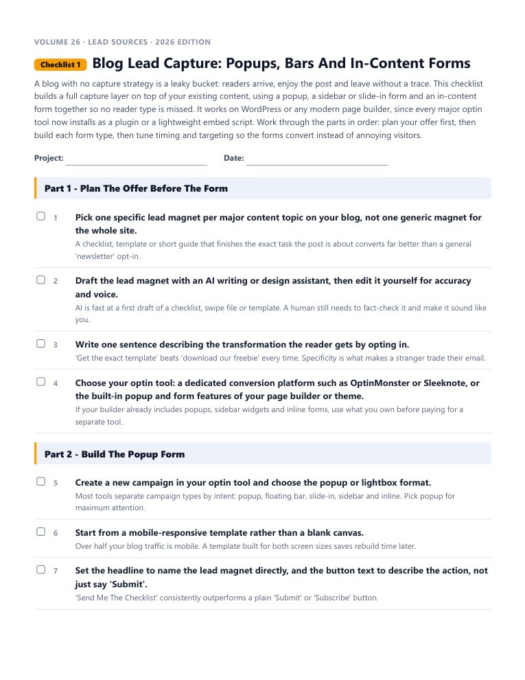 A real checklist page, ready to rebrand
