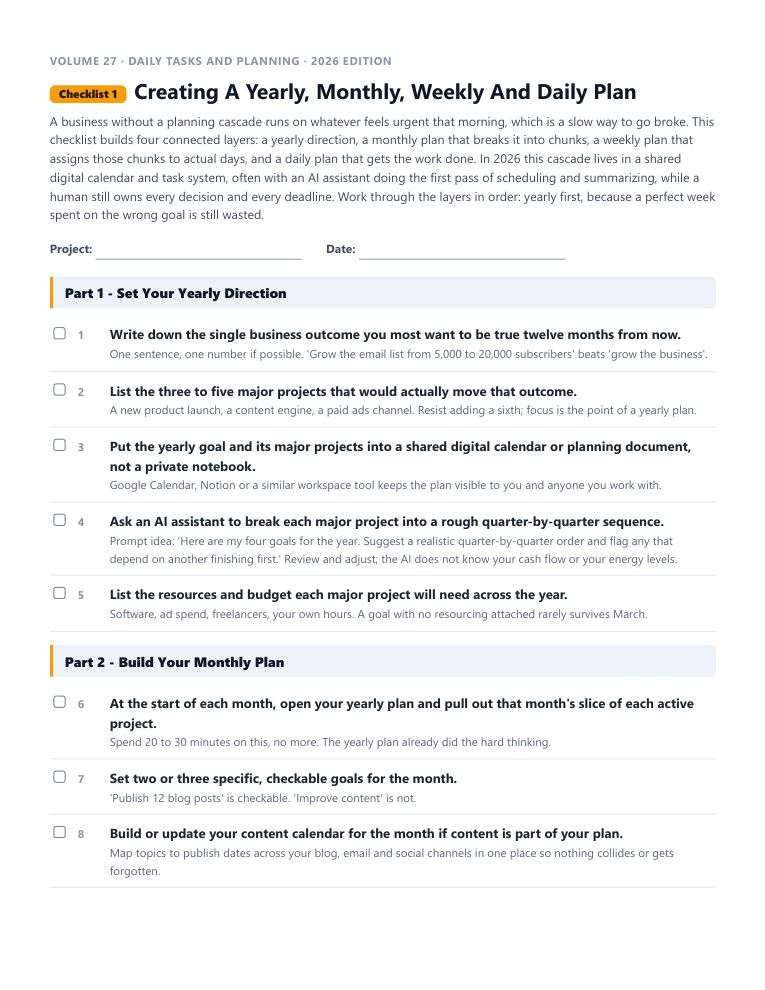 A real checklist page, ready to rebrand