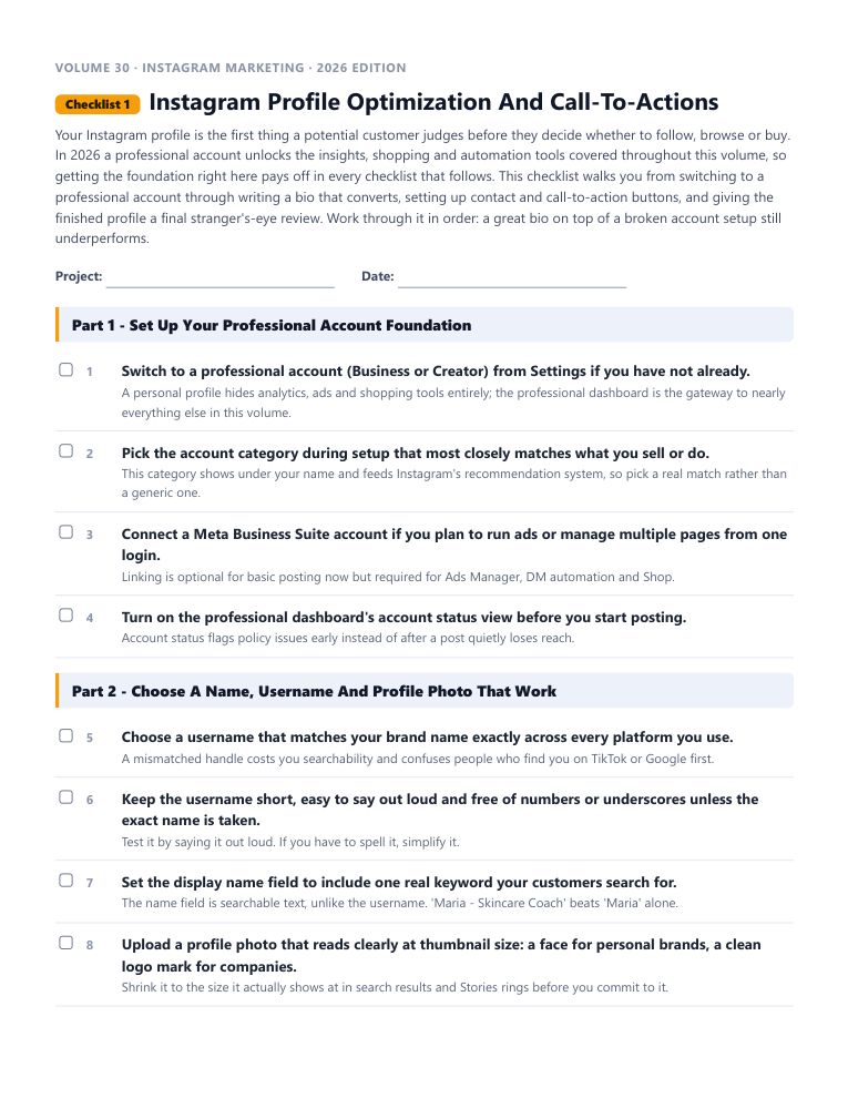 A real checklist page, ready to rebrand