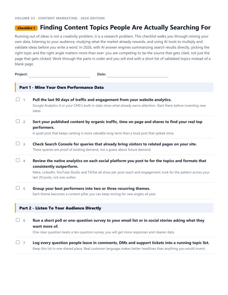 A real checklist page, ready to rebrand