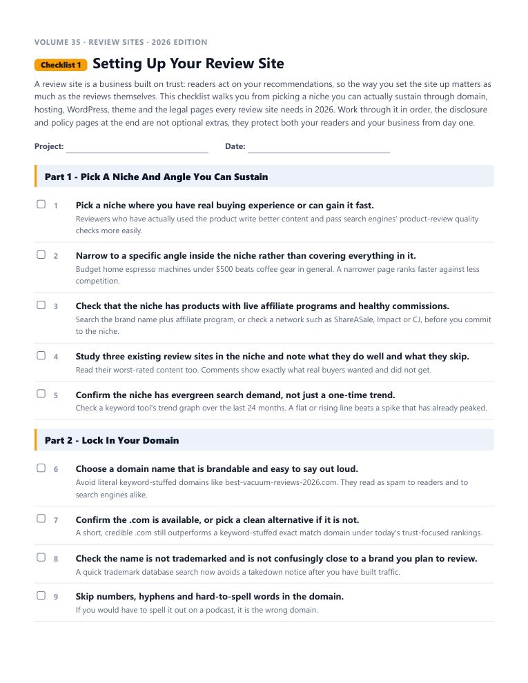 A real checklist page, ready to rebrand