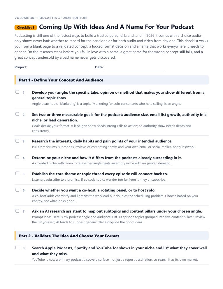 A real checklist page, ready to rebrand