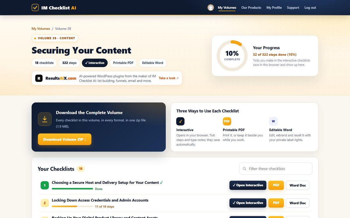 Volume 38, Securing Your Content, inside the IM Checklist AI members area