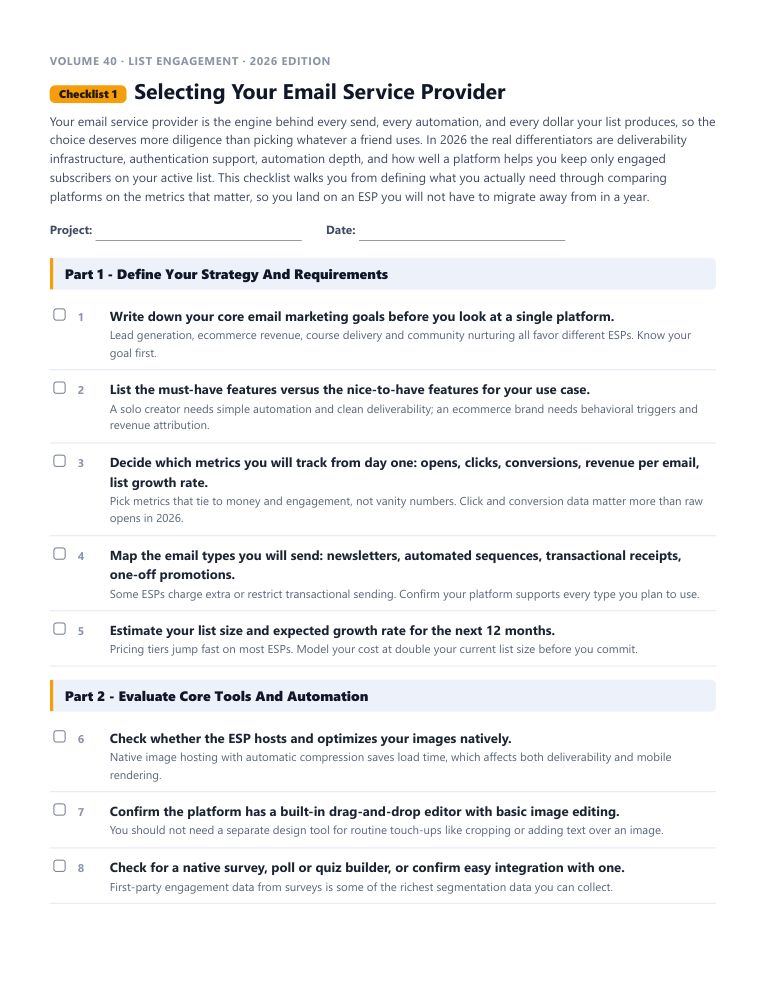 A real checklist page, ready to rebrand