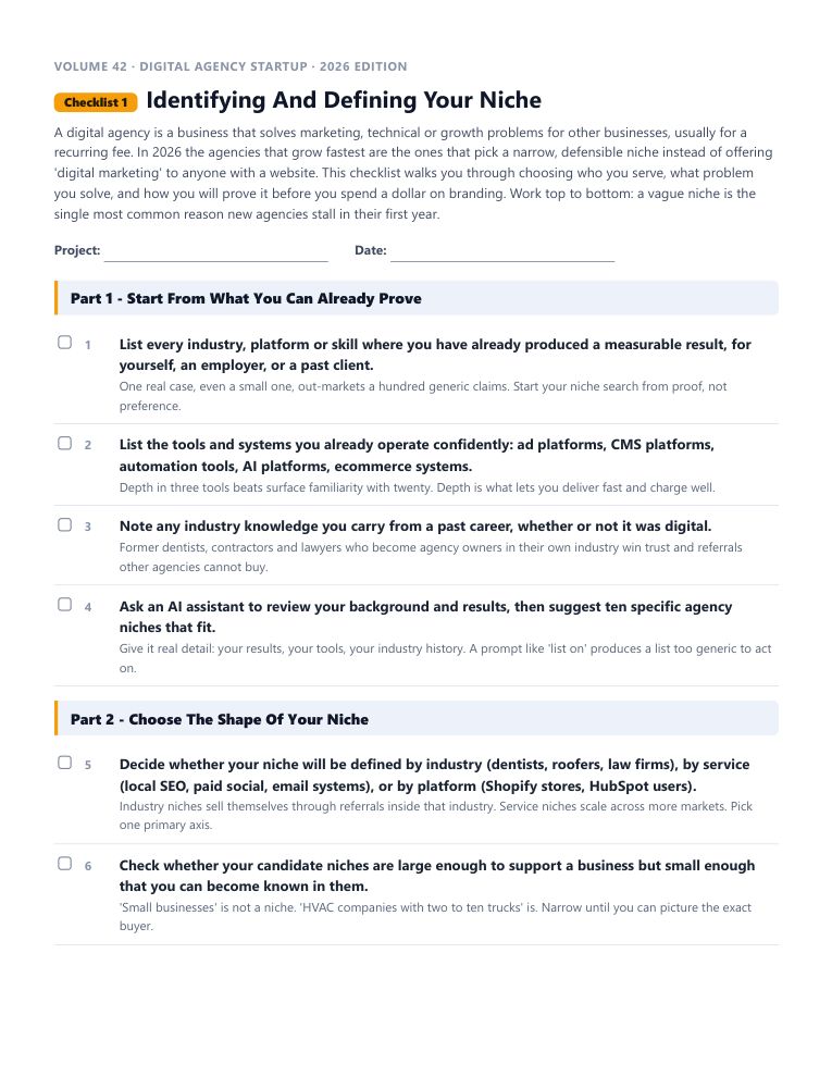 A real checklist page, ready to rebrand