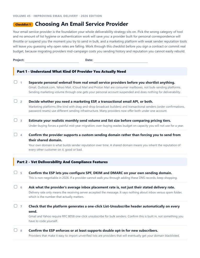 A real checklist page, ready to rebrand