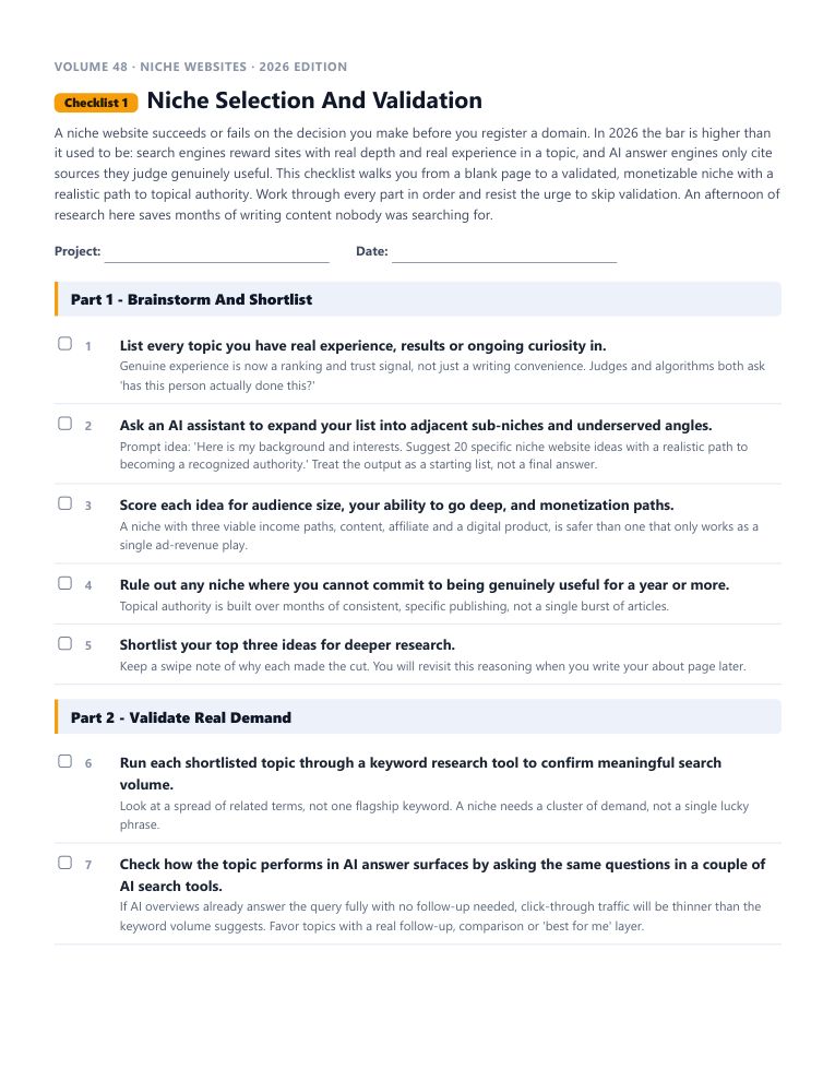 A real checklist page, ready to rebrand