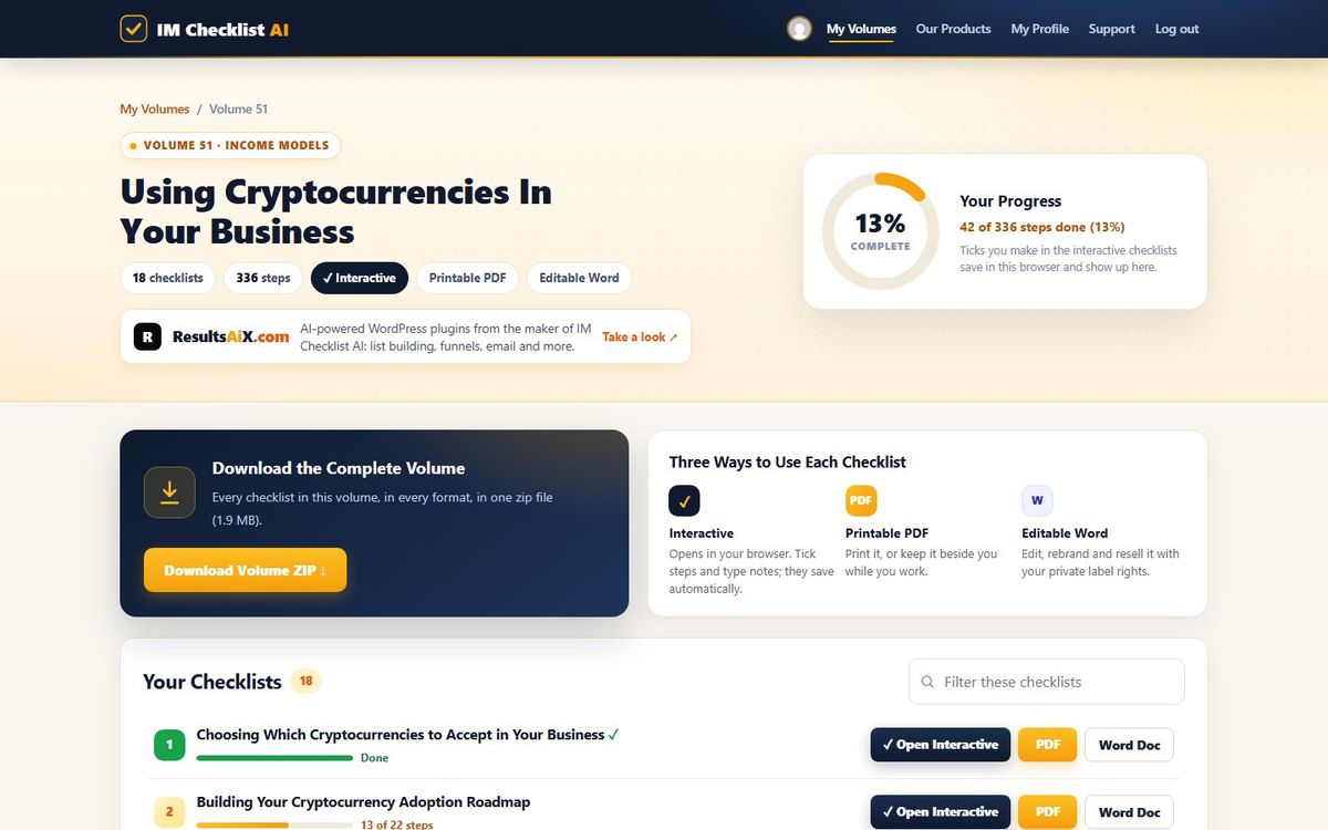 Volume 51, Using Cryptocurrencies In Your Business, inside the IM Checklist AI members area