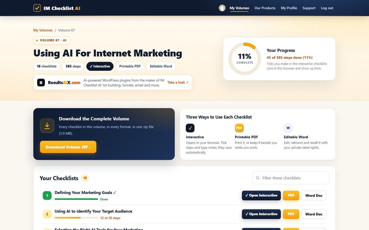 Volume 67, Using AI For Internet Marketing, inside the IM Checklist AI members area