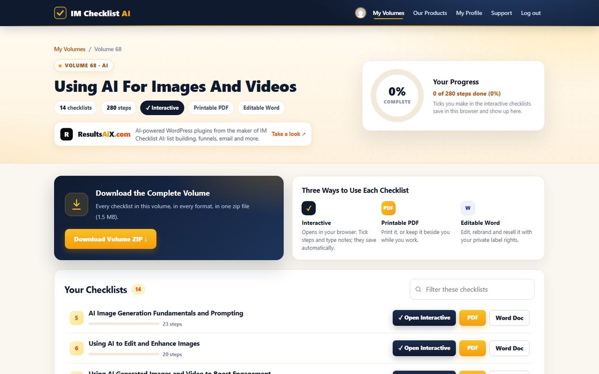 Volume 68, Using AI For Images And Videos, inside the IM Checklist AI members area