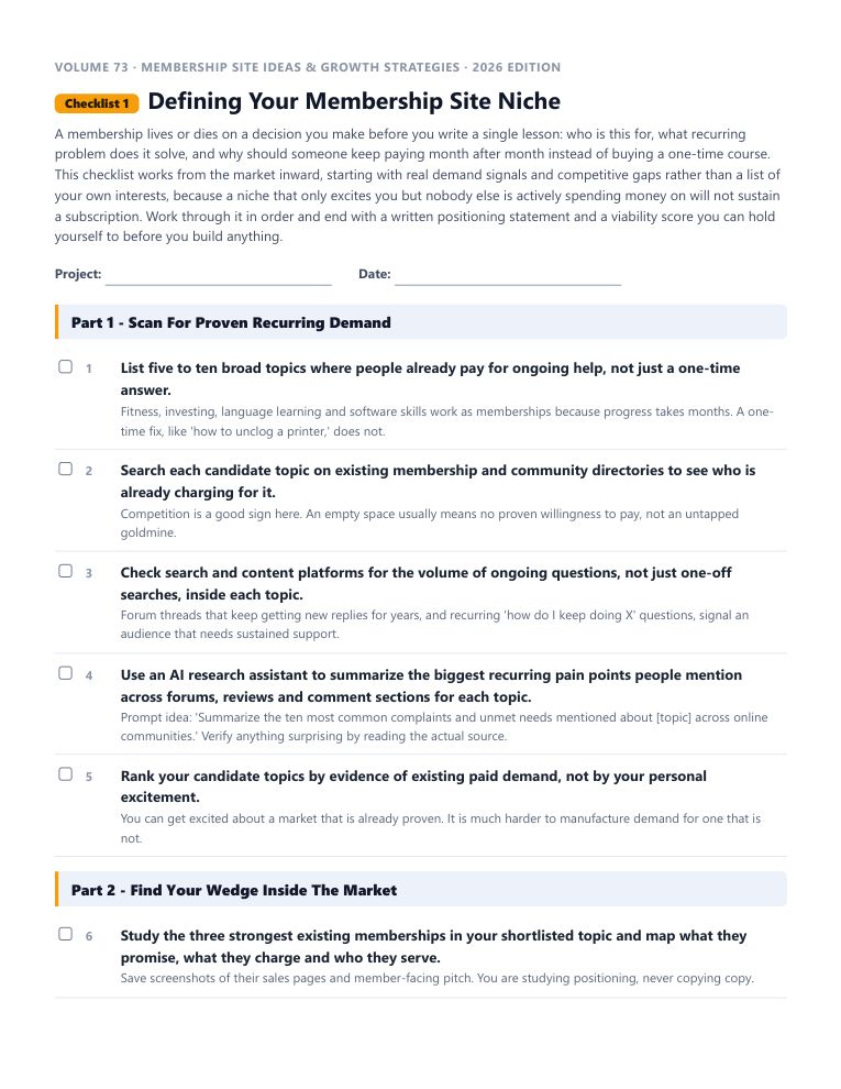 A real checklist page, ready to rebrand