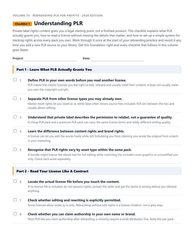 A real checklist page, ready to rebrand