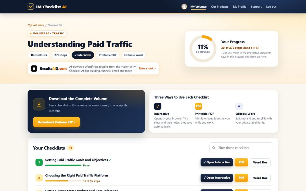 Volume 80, Understanding Paid Traffic, inside the IM Checklist AI members area