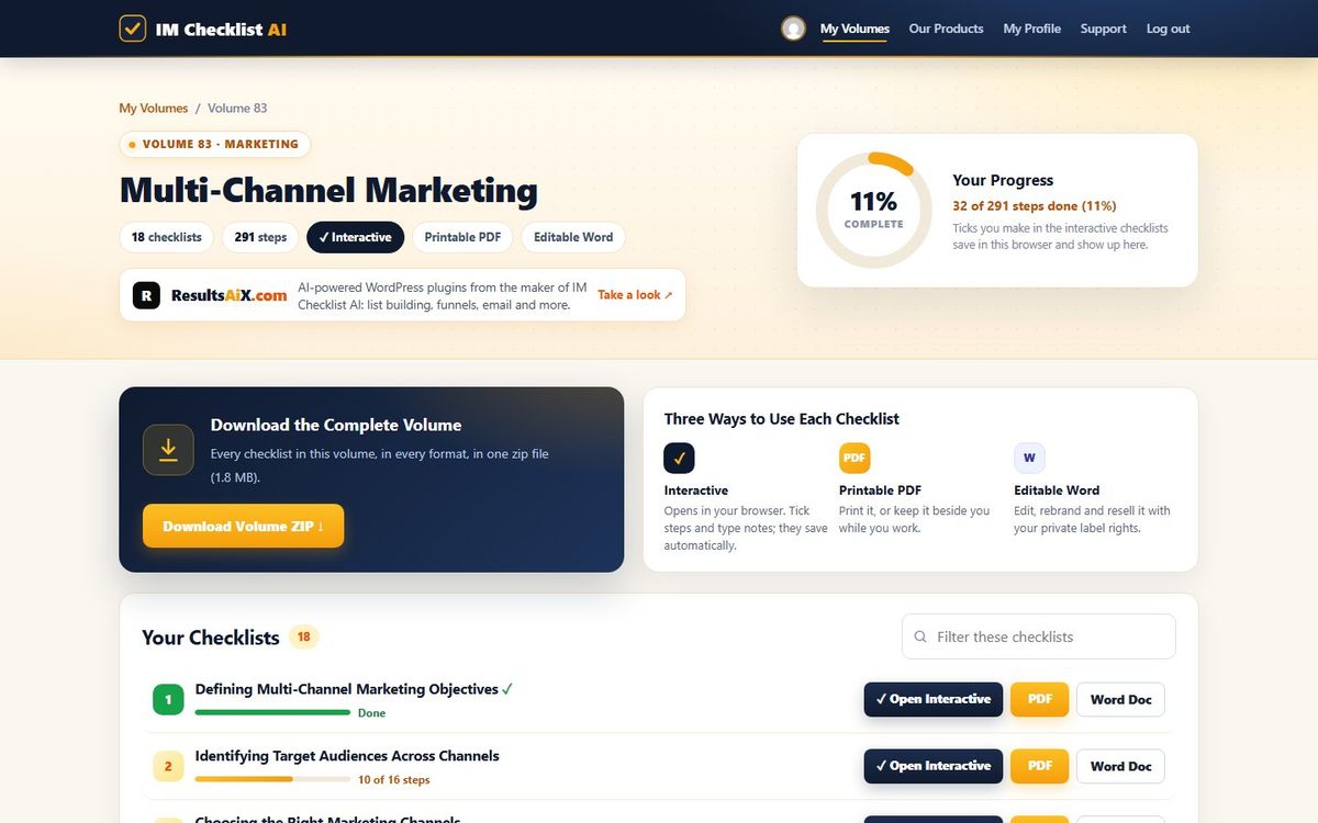 Volume 83, Multi-Channel Marketing, inside the IM Checklist AI members area